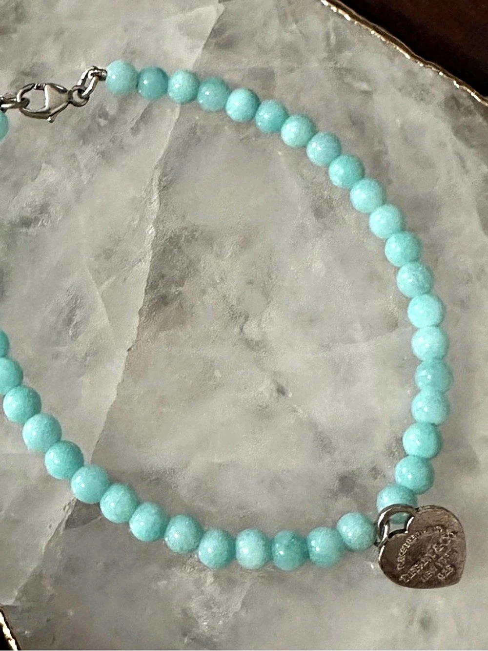 Tiffany & Co.RARE”Return to Tiffany” Heart Tag Amazonite Bead Bracelet AUTHENTIC